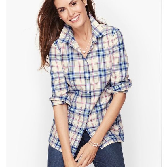 Talbots CLASSIC COTTON SHIRT - ENCHANTED BLUE PLAID Size medium - Picture 2 of 8